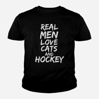 Real Men Love Cats And Hockey Shirt Funny Kitten Lover Shirt Youth T-shirt - Thegiftio UK