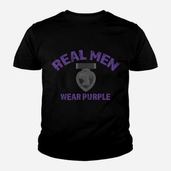 Real Men Wear Purple Shirt Wounded Veteran Purple Heart Tee Youth T-shirt | Crazezy