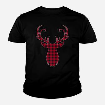 Red And Black Buffalo Plaid Reindeer Christmas Deer Pajama Sweatshirt Youth T-shirt | Crazezy