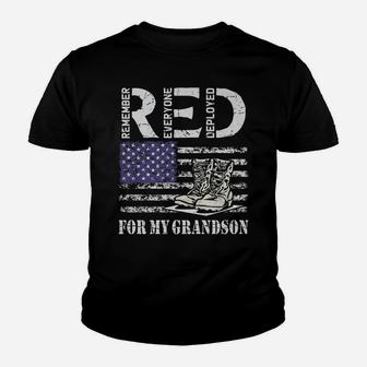 Red Friday For My Grandson Deployed Military Veteran Us Flag Youth T-shirt | Crazezy