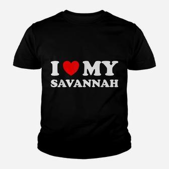 Red Heart I Love My Savannah Cat Lovers Youth T-shirt | Crazezy UK