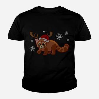 Red Panda Xmas Reindeer Ugly Christmas Sweatshirt Youth T-shirt | Crazezy