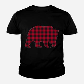 Red Plaid Bear Christmas Matching Buffalo Family Pajama Sweatshirt Youth T-shirt | Crazezy UK