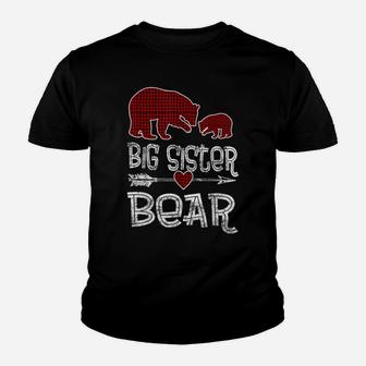 Red Plaid Big Sister Bear Christmas Pajama Matching Family Youth T-shirt | Crazezy