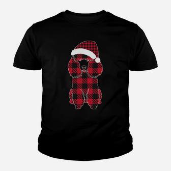 Red Plaid Buffalo Cute Poodle Christmas Santa Hat Pajamas Sweatshirt Youth T-shirt | Crazezy AU