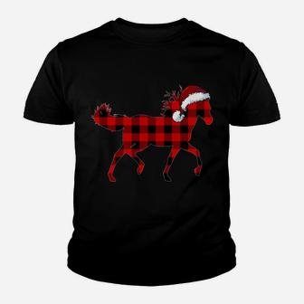 Red Plaid Horse Christmas Funny Horse Santa Hat Xmas Gift Sweatshirt Youth T-shirt | Crazezy