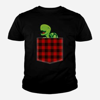 Red Plaid Turtle In Pocket Buffalo Family Pajama Christmas Youth T-shirt | Crazezy
