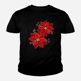 Red Poinsettia - Merry Christmas Flower - Happy Xmas Gift Youth T-shirt | Crazezy