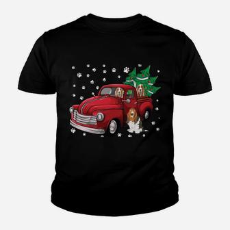 Red Truck Merry Christmas Tree Basset Hound Christmas Youth T-shirt | Crazezy