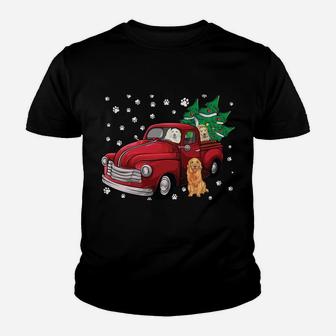Red Truck Merry Christmas Tree Golden Retriever Christmas Youth T-shirt | Crazezy UK