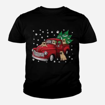 Red Truck Merry Christmas Tree Pug Dog Christmas Youth T-shirt | Crazezy