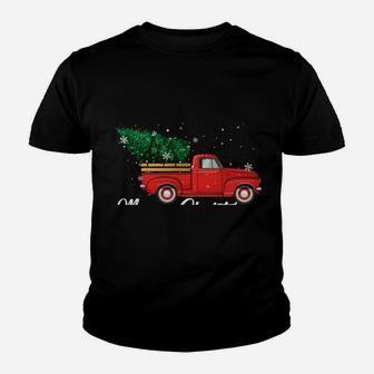 Red Truck Pick Up Christmas Tree Retro Vintage Xmas Gifts Youth T-shirt | Crazezy