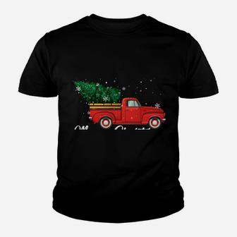 Red Truck Pick Up Christmas Tree Vintage Retro Sweater Youth T-shirt | Crazezy DE