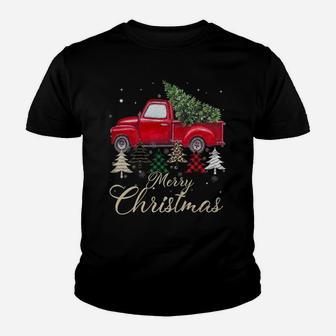 Red Truck With Buffalo Plaid And Leopard Christmas Tree Youth T-shirt | Crazezy