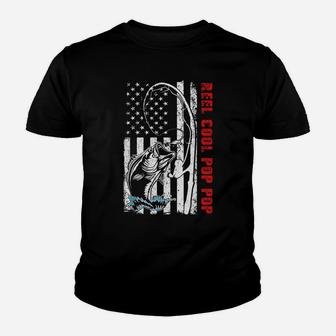 Reel Cool Pop Pop American Flag Fishing Gift For Fathers Day Youth T-shirt | Crazezy UK