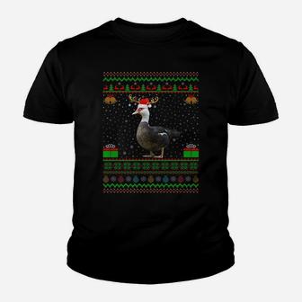 Reindeer Santa Hat Matching Ugly Muscovy Duck Christmas Youth T-shirt | Crazezy