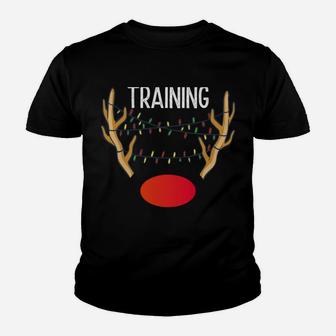 Reindeer Training Squad Funny Christmas Deer Runner Running Youth T-shirt | Crazezy