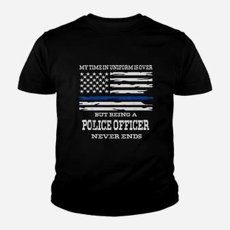 Retired Police Officer Us Flag Thin Blue Line Gift Youth T-shirt | Crazezy AU