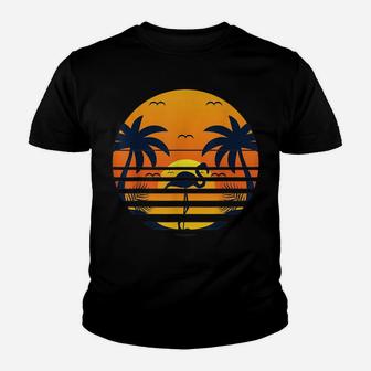 Retro Beach Sunset Palm Trees Flamingo Tropical Summer Youth T-shirt | Crazezy DE
