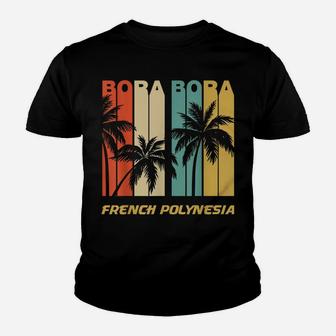 Retro Bora Bora French Polynesia Palm Trees Vacation Youth T-shirt | Crazezy