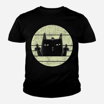 Retro Cat | Vintage Annoyed Black Cat In Bad Mood Cat Lover Youth T-shirt | Crazezy DE