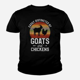 Retro Easily Distracted By Goats And Chickens Farm Animals Youth T-shirt | Crazezy CA