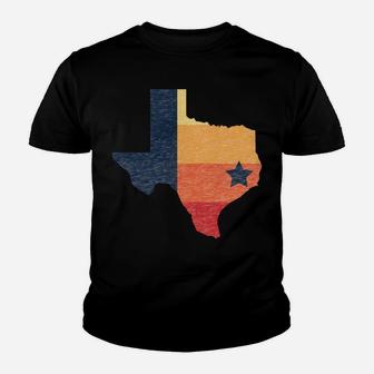 Retro Houston Baseball Colors Vintage Texas Map Youth T-shirt | Crazezy CA
