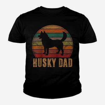 Retro Husky Dad Gift Dog Owner Pet Siberian Huskies Father Raglan Baseball Tee Youth T-shirt | Crazezy