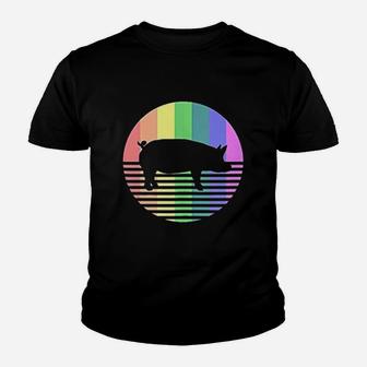 Retro Pig Rainbow Pig Farm Animal Youth T-shirt | Crazezy DE