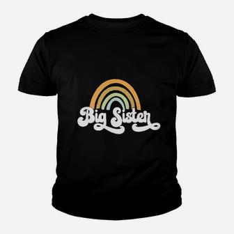 Retro Rainbow Big Sister Sibling Reveal Announcement Youth T-shirt | Crazezy UK