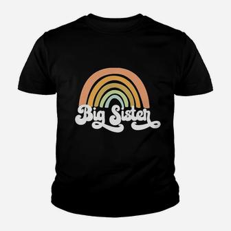 Retro Rainbow Big Sister Sibling Reveal Announcement Youth T-shirt | Crazezy UK