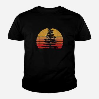 Retro Sun Minimalist White Pine Tree Illustration Graphic Youth T-shirt | Crazezy