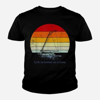 Retro Sunset Sailboat Sketch Life Is Better On Boat Vintage Youth T-shirt | Crazezy CA