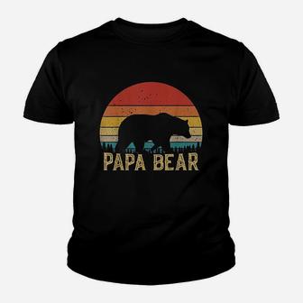 Retro Vintage Sunset Papa Bear Hiking Camping Youth T-shirt | Crazezy UK