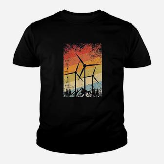 Retro Windmill Wind Energy Farm Turbine Environment Gift Youth T-shirt | Crazezy UK