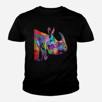 Rhinoceros Colorful Rhino's Head Pop Art Youth T-shirt | Crazezy