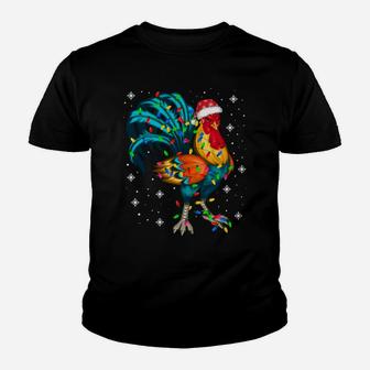 Rooster Chicken Christmas Tree Santa Hat Funny Xmas Lights Sweatshirt Youth T-shirt | Crazezy