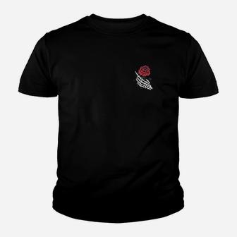 Rose Aesthetic Rose White Skeleton Hand Holding A Red Rose Youth T-shirt | Crazezy DE