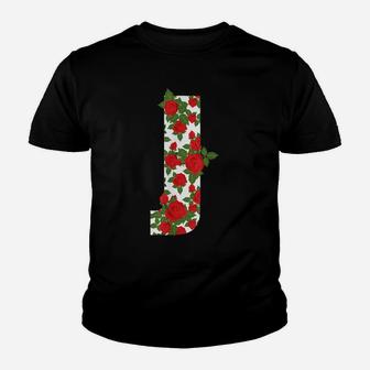 Rose Letter J Initial Colourful Flower Roses Style Youth T-shirt | Crazezy AU