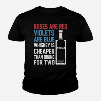 Roses Are Red Whiskey Drinking Design For Valentines Youth T-shirt - Monsterry