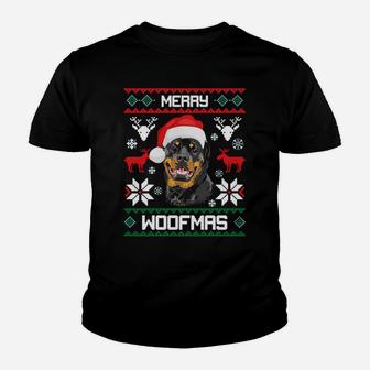 Rottweiler Merry Woofmas Christmas Dog Sweatshirt Rottie Youth T-shirt | Crazezy