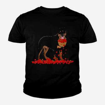 Rottweiler Valentines Day Dog Dad Dog Mom Flowers Youth T-shirt - Monsterry AU