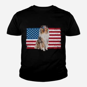 Rough Collie Dad American Flag Collie Dog Lover Owner Funny Sweatshirt Youth T-shirt | Crazezy UK