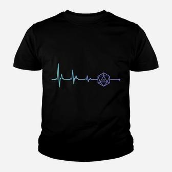 Rpg Gamer Heartbeat D20 Dungeons Game Retro 20D Gaming Dice Youth T-shirt | Crazezy
