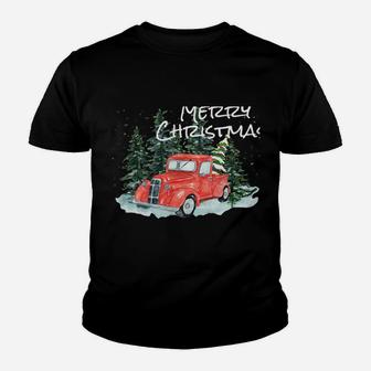 Rustic Retro Farm Car Truck Wagon Christmas Fir Tree Pajamas Youth T-shirt | Crazezy