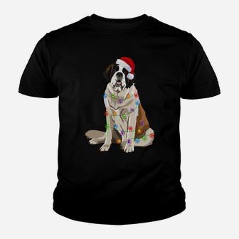 Saint Bernard Christmas Lights Xmas Dog Lover Santa Hat Youth T-shirt | Crazezy DE