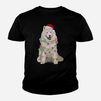 Samoyed Christmas Lights Xmas Dog Lover Santa Hat Youth T-shirt | Crazezy CA