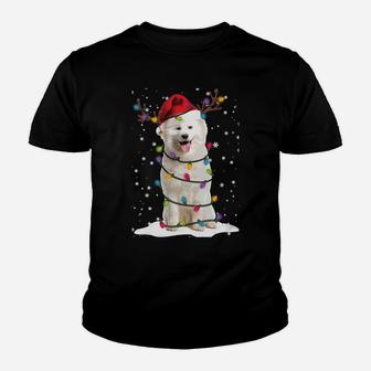 Samoyed Christmas Tree Light Pajama Dog Lover Xmas Gift Sweatshirt Youth T-shirt | Crazezy