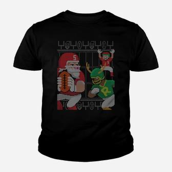 Santa Claus Elf Reindeer Football Ugly Christmas Sweater Youth T-shirt | Crazezy DE