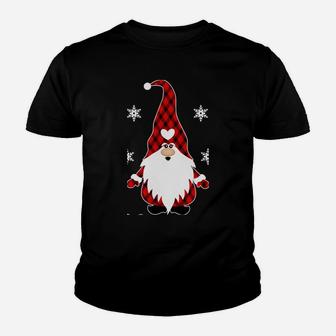 Santa Claus Garden Gnome Buffalo Plaid Merry Christmas Youth T-shirt | Crazezy
